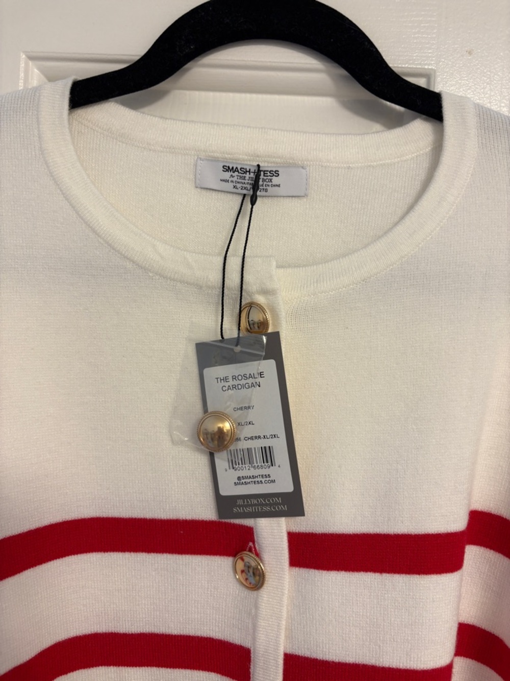 Smash + Tess White Cardigan with Red Stripes and Gold Buttons size xl/xxl - Picture 5 of 5